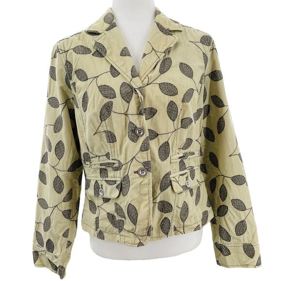 Sigrid Olsen Cream Corduroy Sage Embroidered Leaf Button Front Blazer Women Sz 6 - Picture 2 of 13